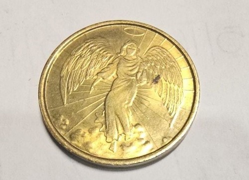 Lucky gold tone coin - gold, angel